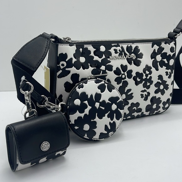 MICHAEL KORS Jet Set Sm Sequined Floral Print Crossbody Bag with Case for Apple - Picture 2 of 16